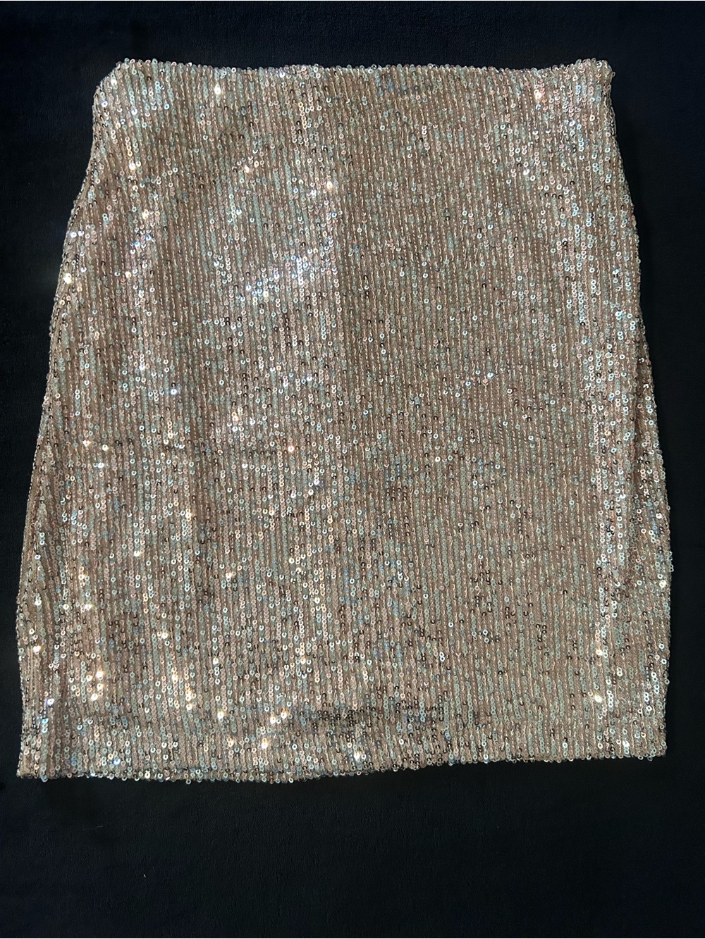 NWT Windsor Rose Gold Champagne Metallic Sequin High Waisted Mini Skirt Small
